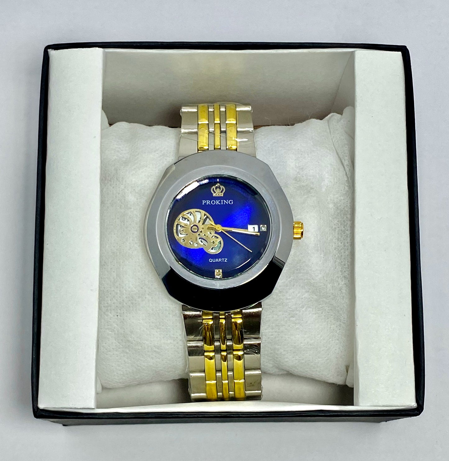 Two Tone Chain Wrist Watch Blue Dial